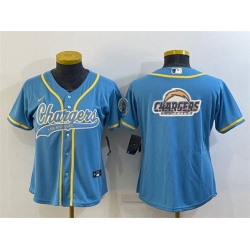 Women Los Angeles Chargers Blue Team Big Logo With Patch Cool Base Stitched Baseball Jersey