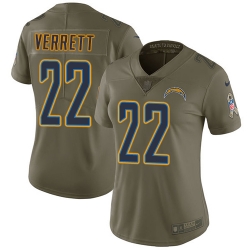 Womens Nike Chargers #22 Jason Verrett Olive  Stitched NFL Limited 2017 Salute to Service Jersey