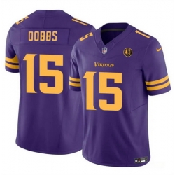 Men Minnesota Vikings 15 Josh Dobbs Purple 2023 F U S E  With John Madden Patch Color Rush Limited Stitched Football Jersey