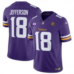 Men Minnesota Vikings 18 Justin Jefferson Purple 2023 F U S E  With 1 Star C Patch And John Madden Patch Vapor Limited Stitched Football Jersey