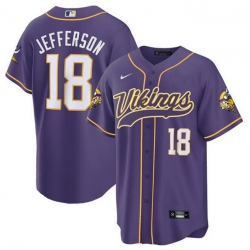 Men Minnesota Vikings 18 Justin Jefferson Purple Cool Base Stitched Baseball Jersey