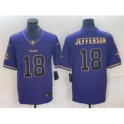 Men Minnesota Vikings 18 Justin Jefferson Purple Gold Stitched Jersey