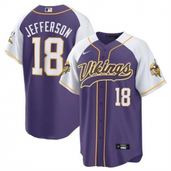 Men Minnesota Vikings 18 Justin Jefferson Purple White Cool Base Stitched Baseball Jersey