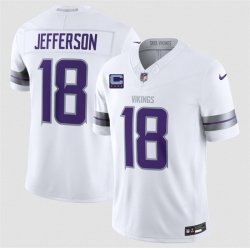 Men Minnesota Vikings  18 Justin Jefferson White 2026 F U S E  With 4 Star C Patch Winter Warrior Limited Stitched Jersey
