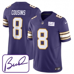 Men Minnesota Vikings 8 Kirk Cousins Purple 2023 F U S E Bud Grant Patch Limited Stitched Jersey