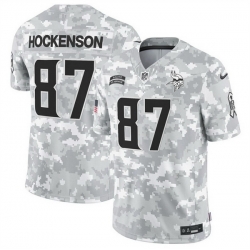 Men Minnesota Vikings 87 T J  Hockenson 2024 F U S E Arctic Camo Salute To Service Limited Stitched Football Jersey