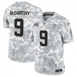 Men Minnesota Vikings 9 J J  McCarthy 2024 F U S E Arctic Camo Salute To Service Limited Stitched Football Jersey