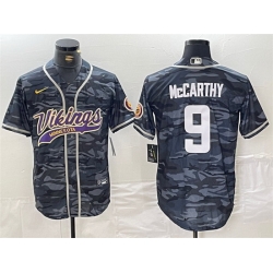 Men Minnesota Vikings 9 J J  McCarthy Grey Camo Cool Base Stitched Baseball Jersey