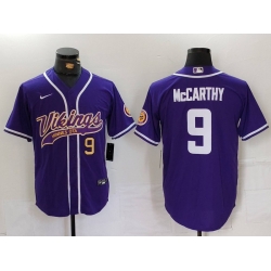 Men Minnesota Vikings 9 J J  McCarthy Purple Cool Base Stitched Baseball Jersey 1