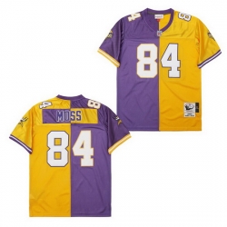 Men Minnesota Vikings Randy Moss #84 Gold Purple Stitched NFL Football Jersey