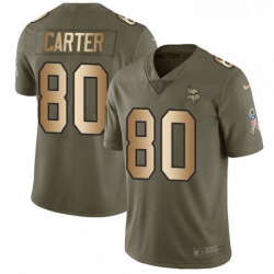 Mens Nike Minnesota Vikings 80 Cris Carter Limited OliveGold 2017 Salute to Service NFL Jersey