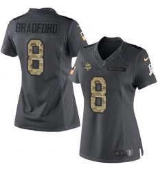 Nike Vikings #8 Sam Bradford Black Womens Stitched NFL Limited 2016 Salute To Service Jersey