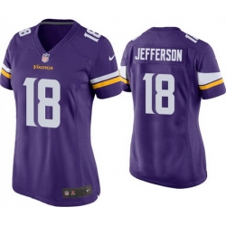 Women Minnesota Vikings 18 Justin Jefferson Purple Stitched Game Jersey  Run Small