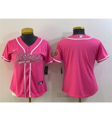 Women Minnesota Vikings Blank Pink With Patch Cool Base Stitched Baseball Jersey