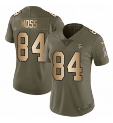 Womens Nike Minnesota Vikings 84 Randy Moss Limited OliveGold 2017 Salute to Service NFL Jersey