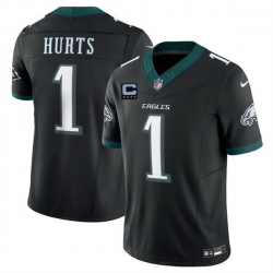 Men Philadelphia Eagles 1 Jalen Hurts Black F U S E With 4 Star C Patch Vapor Untouchable Limited Stitched Football Jersey