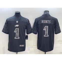 Men Philadelphia Eagles 1 Jalen Hurts Black Reflective Limited Stitched Jersey