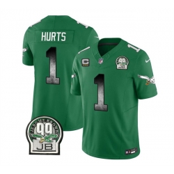 Men Philadelphia Eagles 1 Jalen Hurts Green 2023 F U S E  With 3 Star C Patch Throwback Vapor Untouchable Limited Stitched Football Jersey