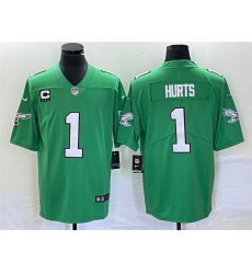 Men Philadelphia Eagles 1 Jalen Hurts Green Vapor Limited With C Patch Stitched Football Jersey