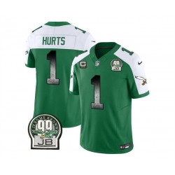 Men Philadelphia Eagles 1 Jalen Hurts Green White 2023 F U S E  With 3 Star C Patch Throwback Vapor Untouchable Limited Stitched Football Jersey