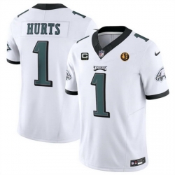 Men Philadelphia Eagles 1 Jalen Hurts White 2023 F U S E  With 3 Star C Patch And John Madden Patch Vapor Limited Stitched Football Jersey