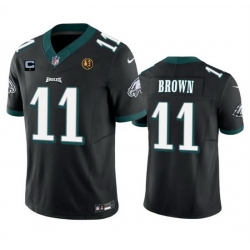 Men Philadelphia Eagles 11 A  J  Brown Black 2023 F U S E  With 1 Star C Patch And John Madden Patch Vapor Limited Stitched Football Jersey