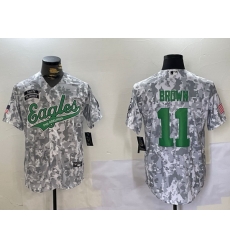 Men Philadelphia Eagles 11 A J Brown Camo Salute To Service Limited Stitched Jersey