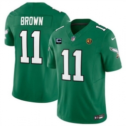 Men Philadelphia Eagles 11 A  J  Brown Green 2023 F U S E  Throwback With 1 Star C Patch And John Madden Patch Vapor Limited Stitched Football Jersey