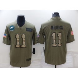 Men Philadelphia Eagles 11 A J Brown Olive Camo Salute To Service Limited Stitched Jerse