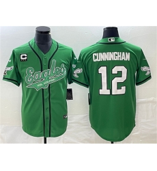 Men Philadelphia Eagles 12 Randall Cunningham Green With C Patch Cool Base Stitched Baseball Jersey