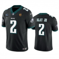 Men Philadelphia Eagles 2 Darius Slay JR Black 2023 F U S E  With 2 Star C Patch And John Madden Patch Vapor Limited Stitched Football Jersey