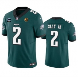 Men Philadelphia Eagles 2 Darius Slay JR Green 2023 F U S E  With 2 Star C Patch And John Madden Patch Vapor Limited Stitched Football Jersey