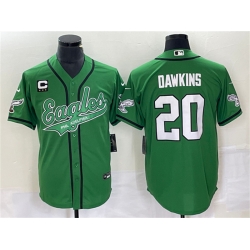 Men Philadelphia Eagles 20 Brian Dawkins Green With C Patch Cool Base Stitched Baseball Jersey