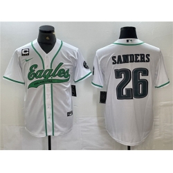 Men Philadelphia Eagles 26 Saquon Barkley White With 3 star C Patch Cool Base Baseball Stitched Jersey