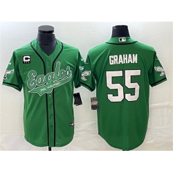 Men Philadelphia Eagles 55 Brandon Graham Green With C Patch Cool Base Stitched Baseball Jersey