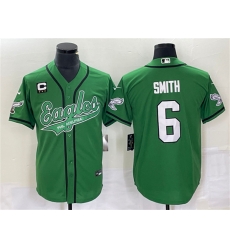 Men Philadelphia Eagles 6 DeVonta Smith Green With C Patch Cool Base Stitched Baseball Jersey