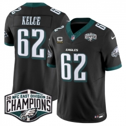 Men Philadelphia Eagles 62 Jason Kelce Black 2024 New NFC East Champions With 4 Star C Patch F U S E  Vapor Untouchable Limited Stitched Football Jersey