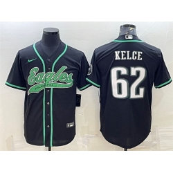 Men Philadelphia Eagles 62 Jason Kelce Black With Patch Cool Base Stitched Baseball Jersey