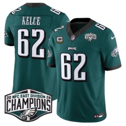 Men Philadelphia Eagles 62 Jason Kelce Green 2024 NFC East Champions With 4 Star C Patch F U S E  Vapor Untouchable Limited Stitched Football Jersey