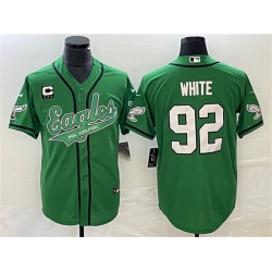 Men Philadelphia Eagles 92 Reggie White Green With C Patch Cool Base Stitched Baseball Jersey