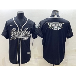 Men Philadelphia Eagles Black Reflective Team Big Logo With Patch Cool Base Stitched Baseball Jersey