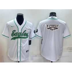 Men Philadelphia Eagles White Team Big Logo With Patch Cool Base Stitched Baseball Jersey