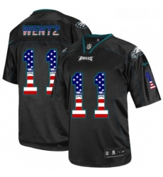 Mens Nike Philadelphia Eagles 11 Carson Wentz Elite Black USA Flag Fashion NFL Jersey