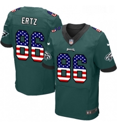 Mens Nike Philadelphia Eagles 86 Zach Ertz Elite Midnight Green Home USA Flag Fashion NFL Jersey