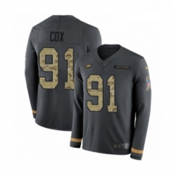 Mens Nike Philadelphia Eagles 91 Fletcher Cox Limited Black Salute to Service Therma Long Sleeve NFL Jersey