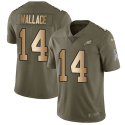 Nike Eagles #14 Mike Wallace Olive Gold Mens Stitched NFL Limited 2017 Salute To Service Jersey