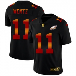 Philadelphia Eagles 11 Carson Wentz Men Black Nike Red Orange Stripe Vapor Limited NFL Jersey