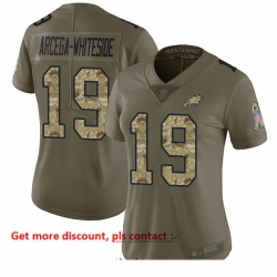 Eagles 19 JJ Arcega Whiteside Olive Camo Women Stitched Football Limited 2017 Salute to Service Jersey