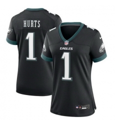 Women Philadelphia Eagles 1 Jalen Hurts New Black Stitched Game Jersey