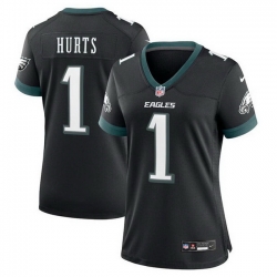 Women Philadelphia Eagles 1 Jalen Hurts New Black Stitched Game Jersey